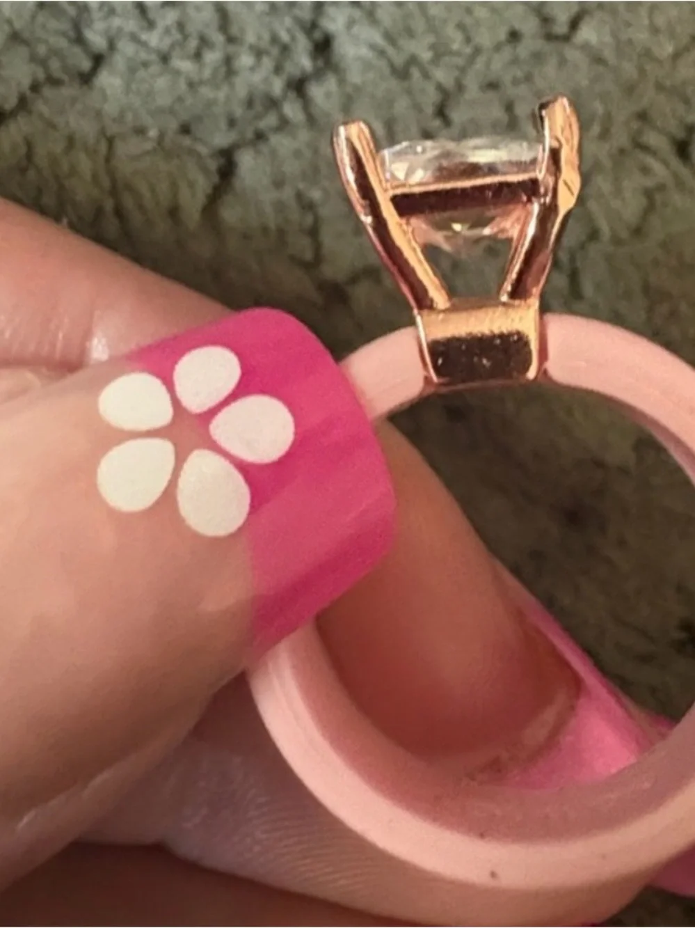 Pink Silicone Sz 6 Ring with CZ ring w/rectangle CZ